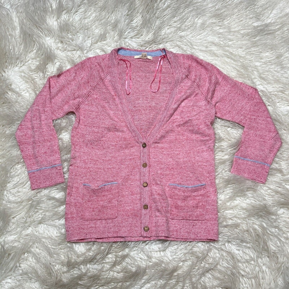 WHITE STUFF WOMENS CARDIGAN SALMON PINK SWEATER LINEN